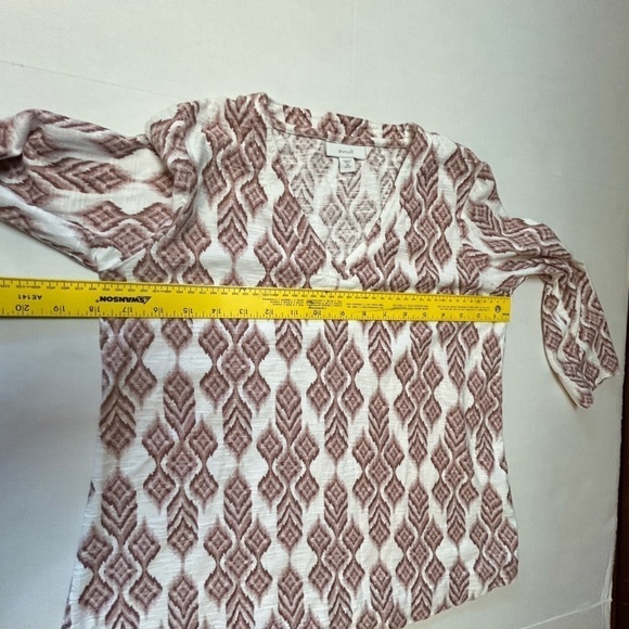 Pure Jill Ikat print top knit tunic white & mauve 3/4 sleeve top Sz-Petite XS E2 - Picture 7 of 10
